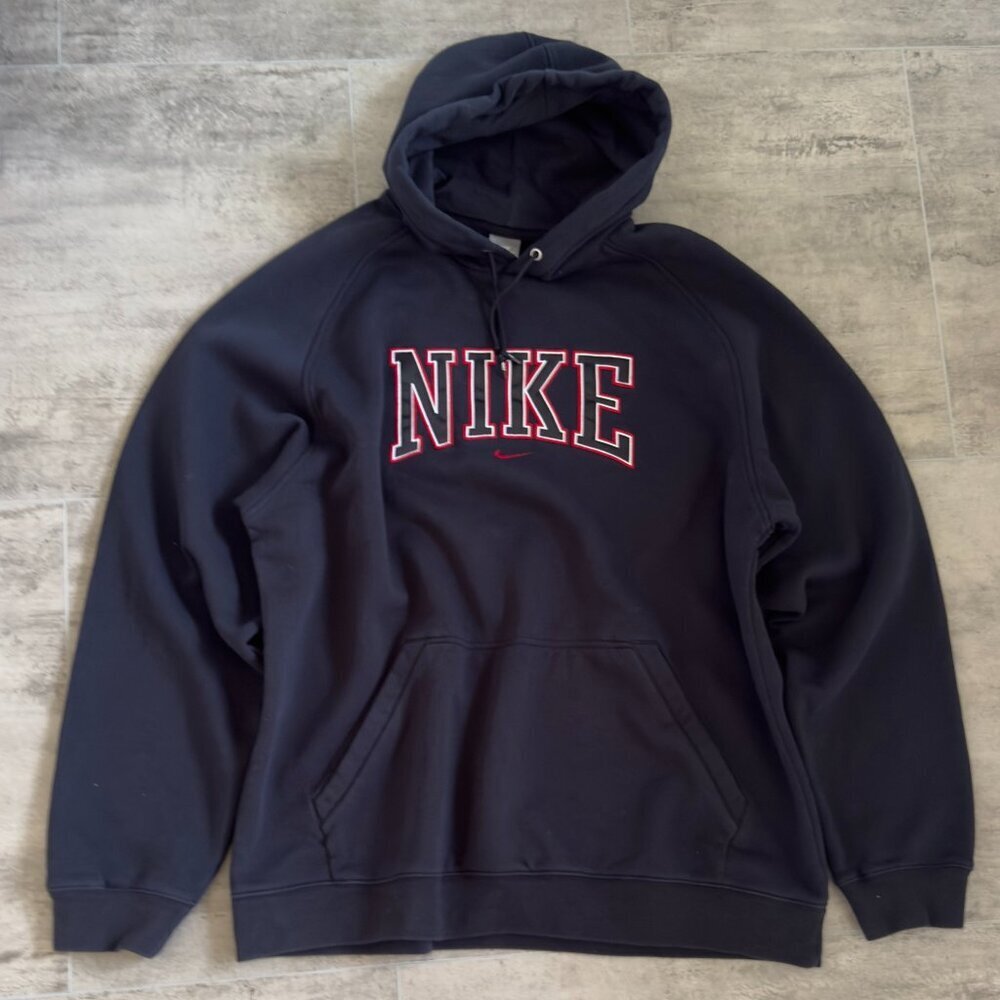 Vintage Nike Center Swoosh Hoodie Sweatshirt Mens XXL Blue Red Embroidered